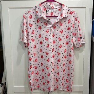 Yatta Golf Men's Christmas Polo Shirt, Neverworn, Small, White with Red & Blue